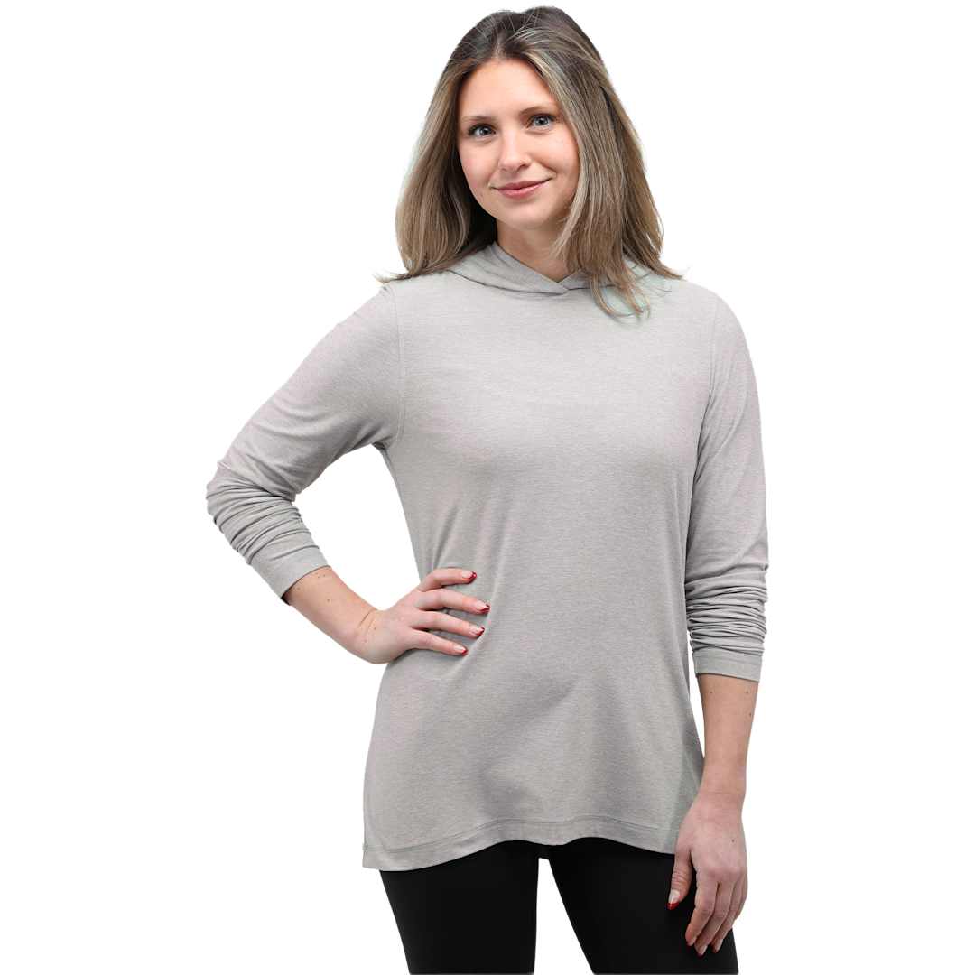 Front View of Grey WELLABLE Women's Knit Hoodie plain