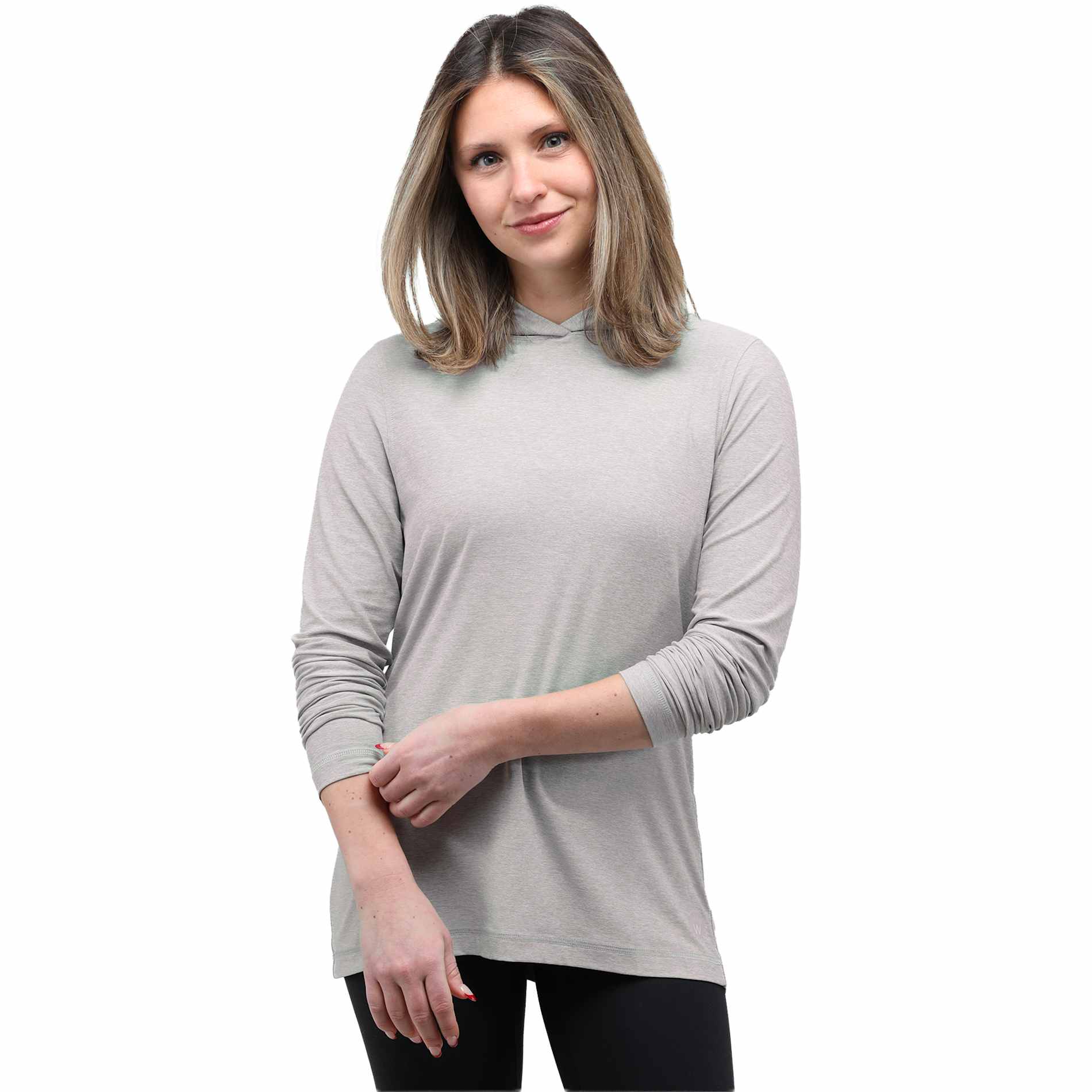 Front View of Grey WELLABLE Women's Knit Hoodie plain
