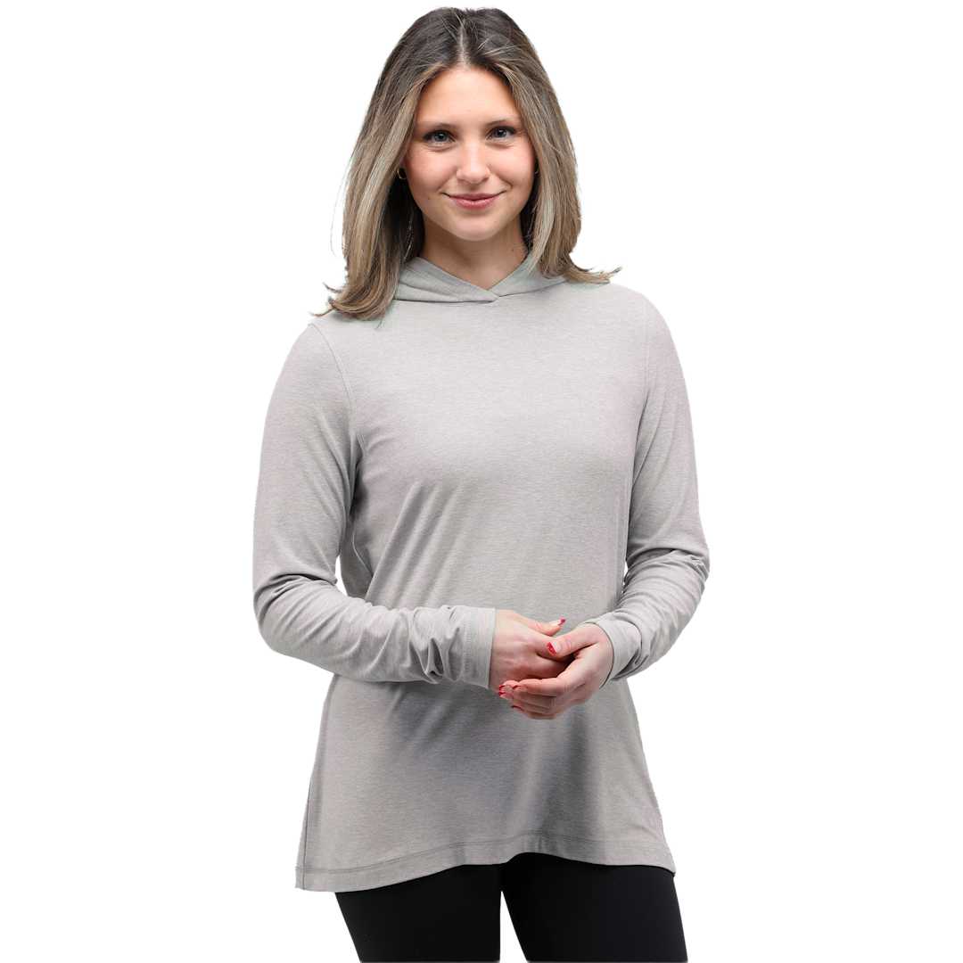 Front View of Grey WELLABLE Women's Knit Hoodie plain
