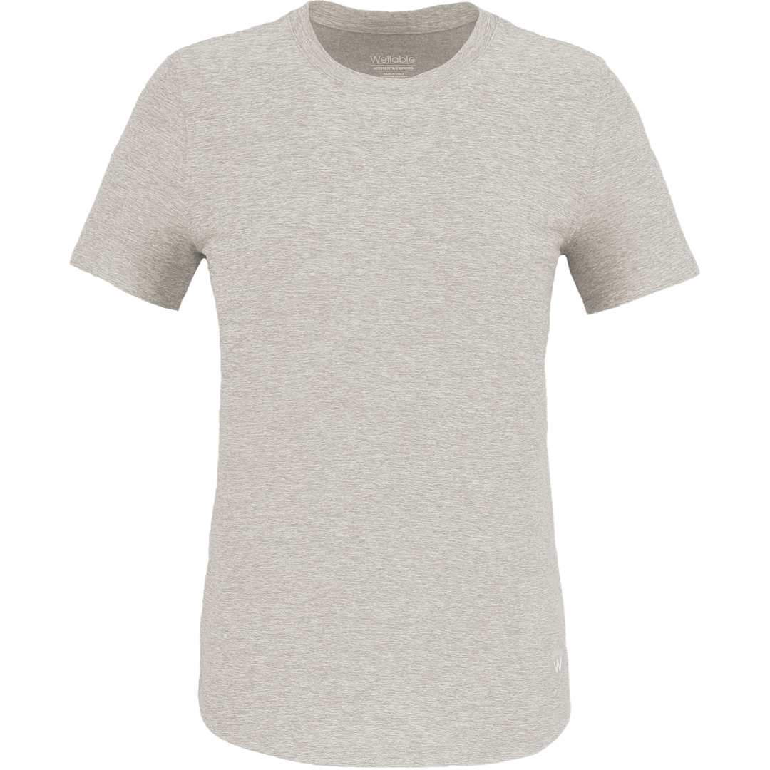 Front View of Grey WELLABLE Women's Short Sleeve Tee plain