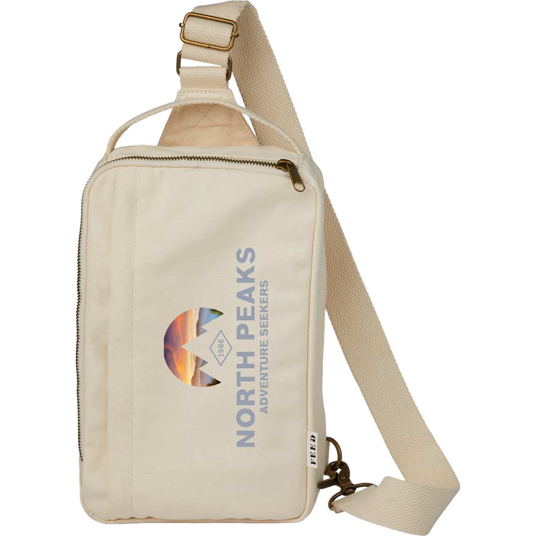 Front View of Natural Feed Organic Sling Backpack