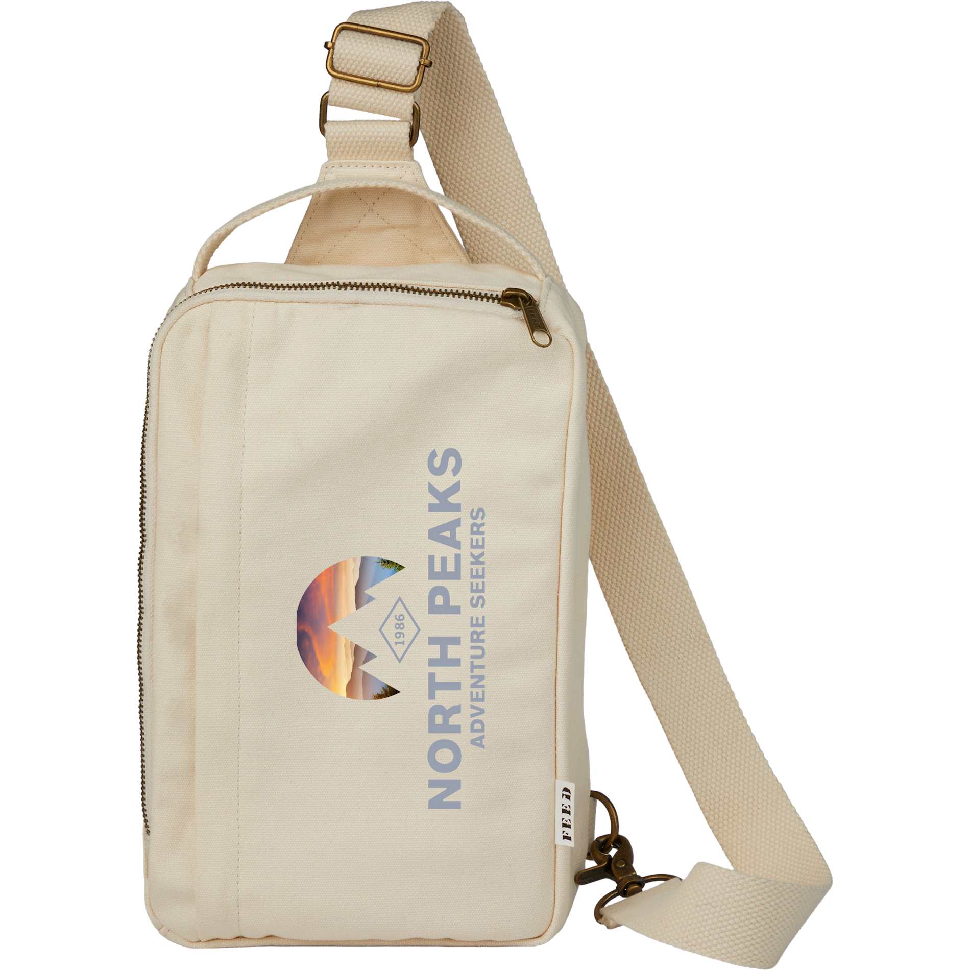 Front View of Natural Feed Organic Sling Backpack