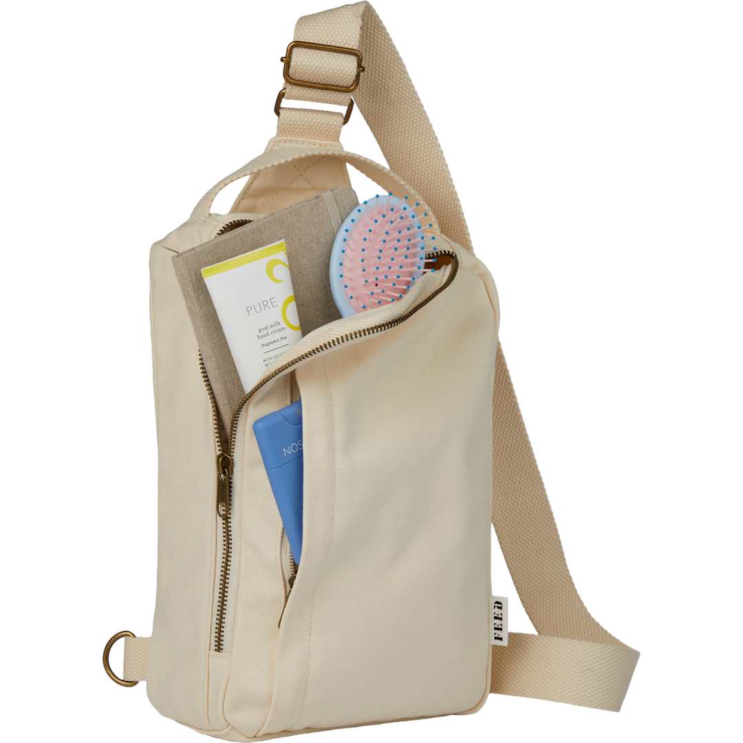Front View of Natural Feed Organic Sling Backpack