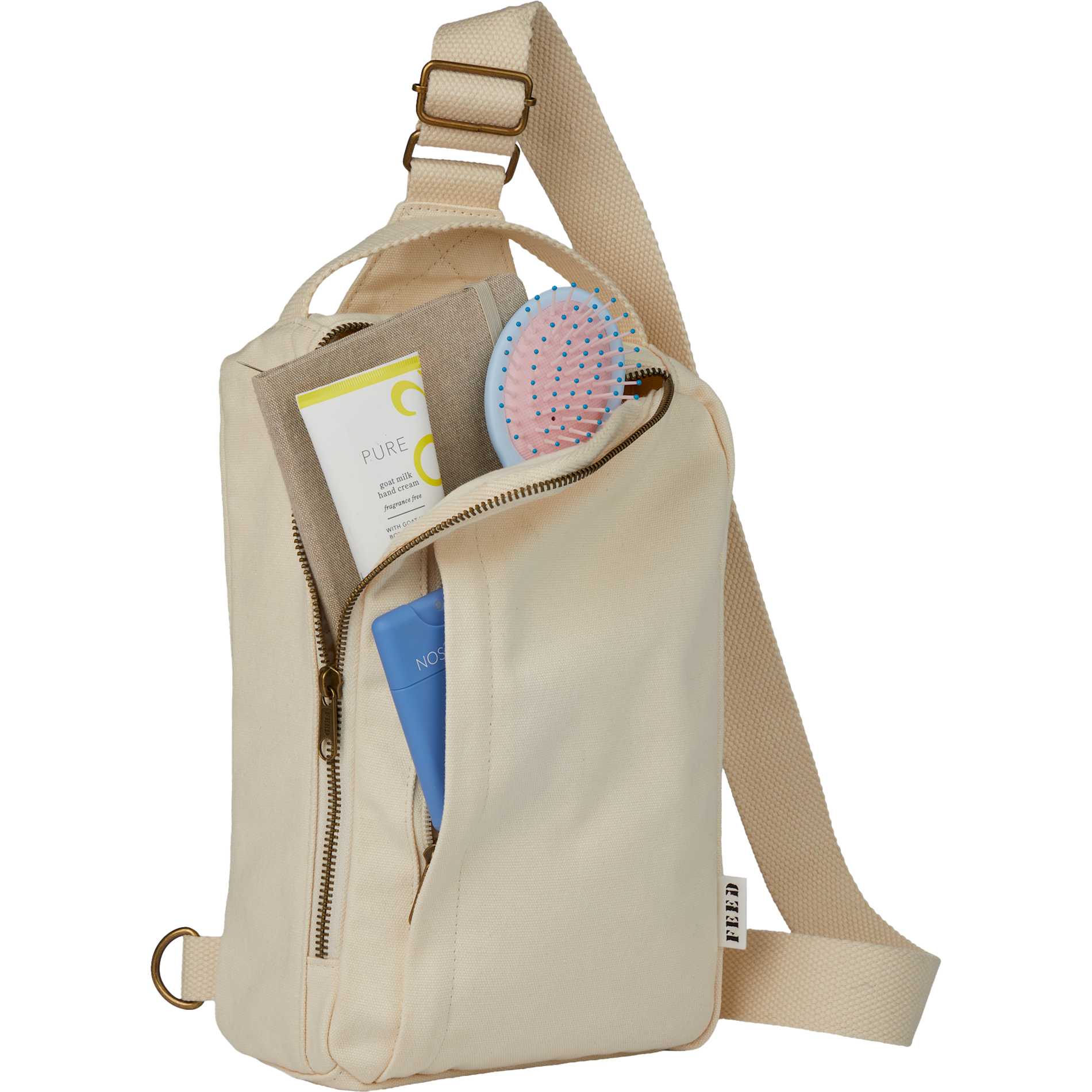 Front View of Natural Feed Organic Sling Backpack