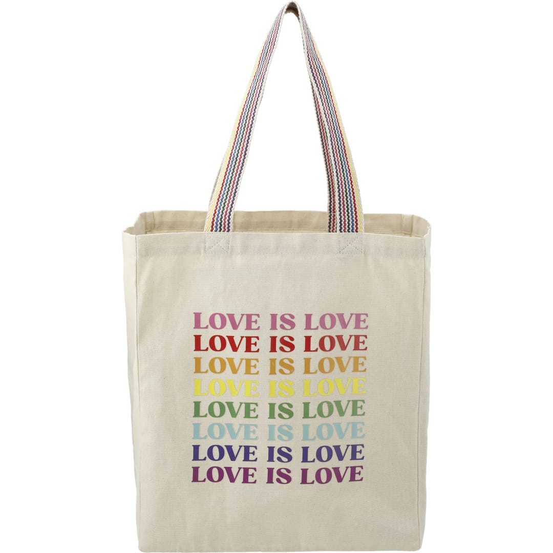 Front View of Natural Rainbow Recycled 6oz Cotton Grocery Tote