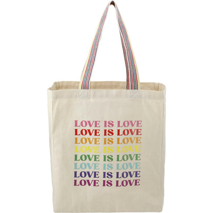 Front View of Natural Rainbow Recycled 6oz Cotton Grocery Tote