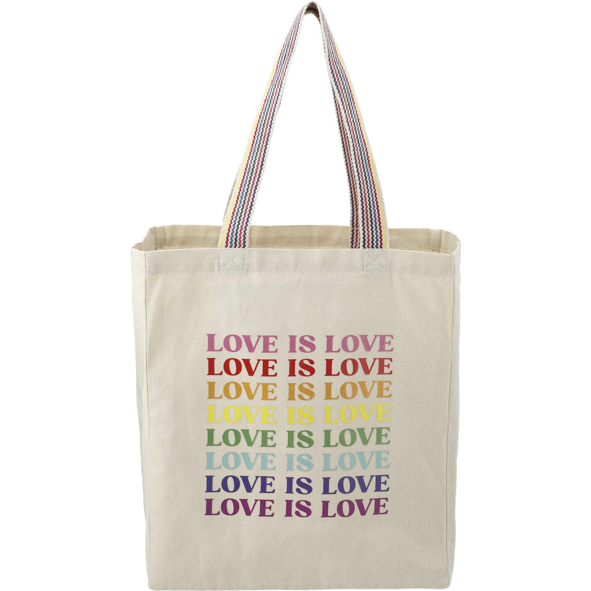 Front View of Natural Rainbow Recycled 6oz Cotton Grocery Tote