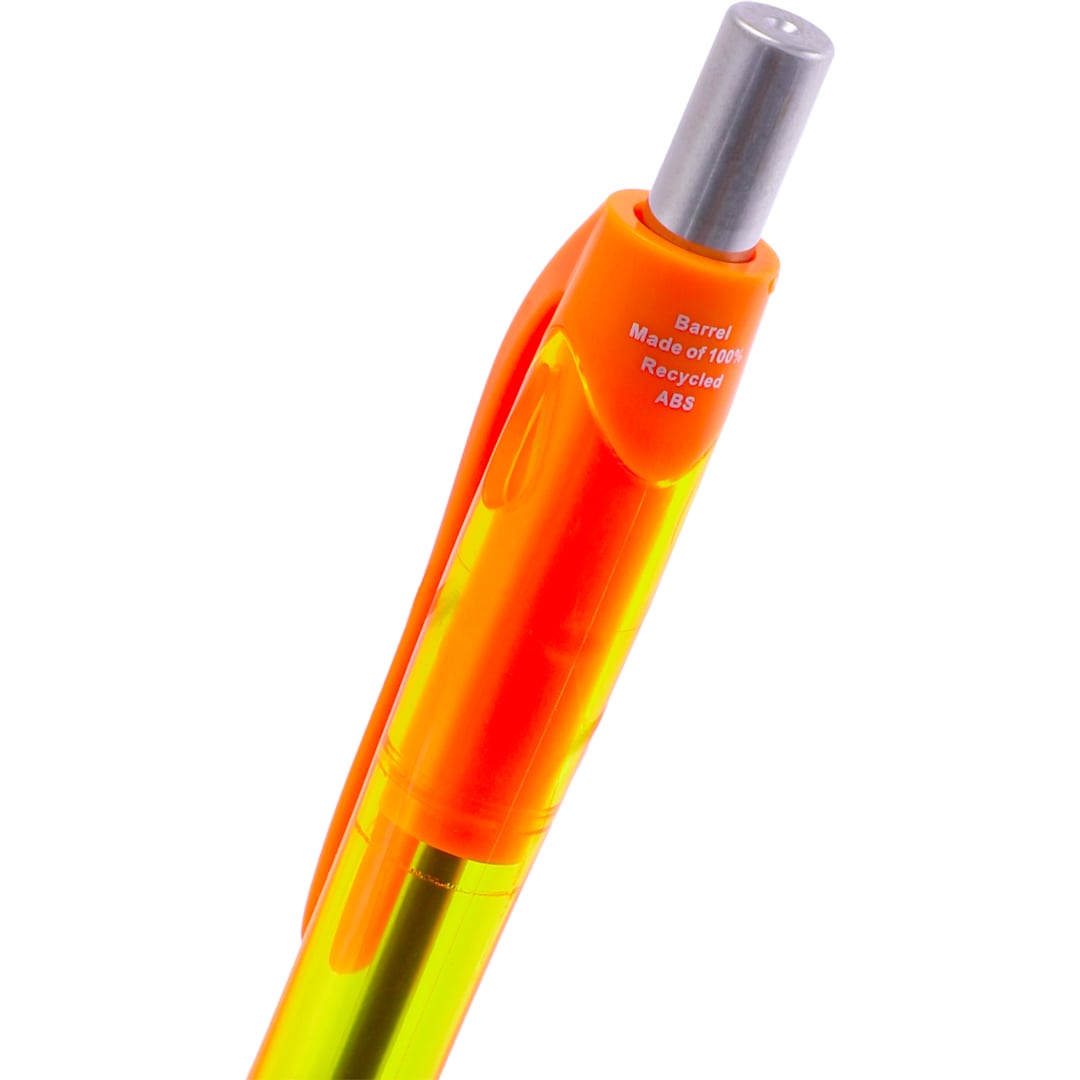 Front View of Orange Carlow Recycled Gel Pen