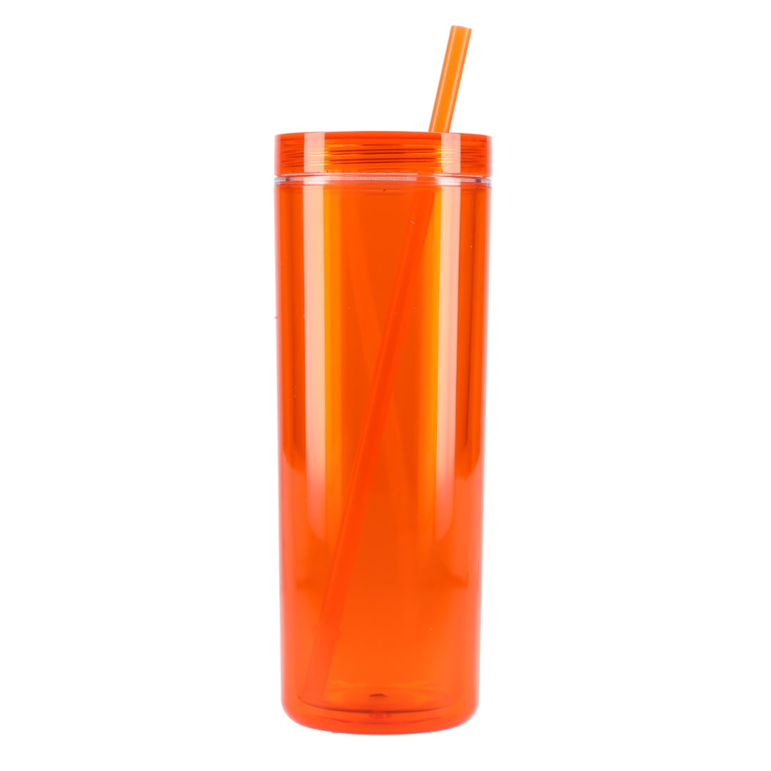 Front View of Orange Chroma Recycled Acrylic Straw Tumbler 16oz plain
