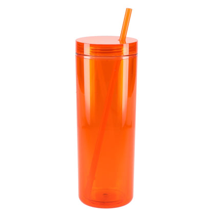 Front View of Orange Chroma Recycled Acrylic Straw Tumbler 16oz plain