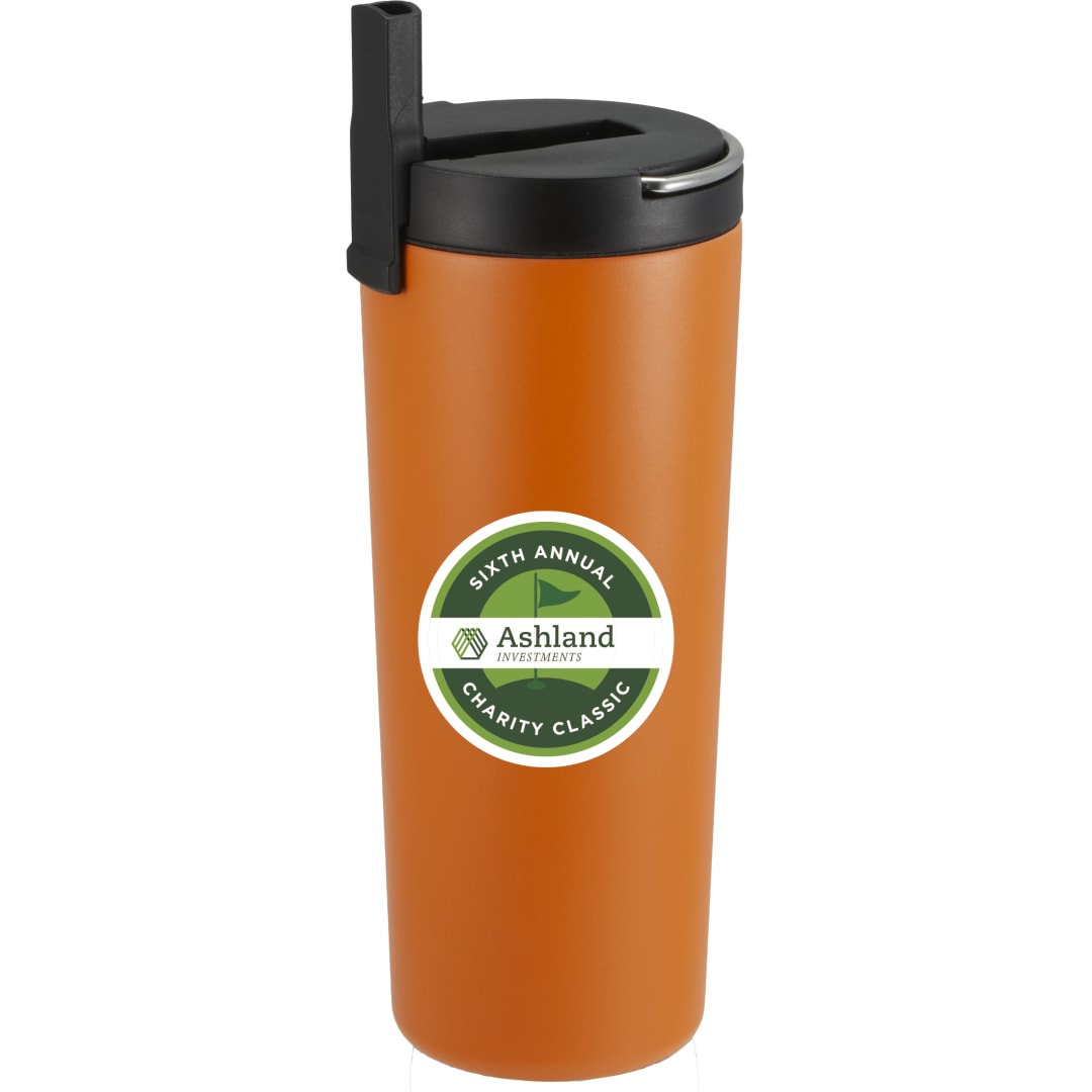 Front View of Orange Thor Copper Insulated Tumbler 24oz Flip Straw Lid