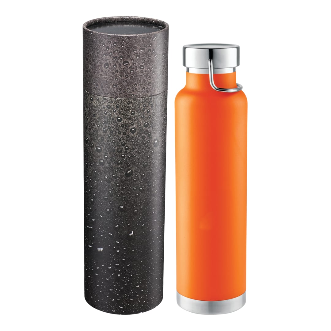 Front View of Orange Thor Copper Vac Bottle 22oz With Cylindrical Box plain