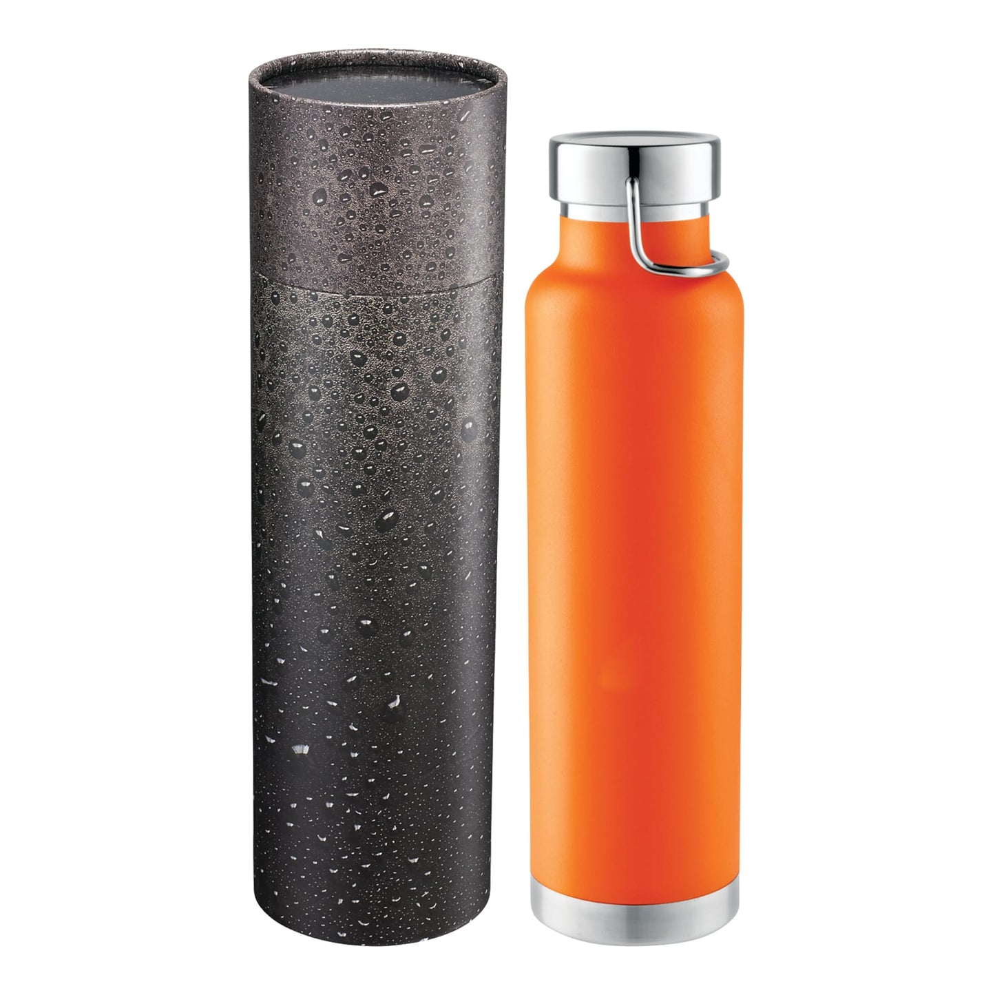 Front View of Orange Thor Copper Vac Bottle 22oz With Cylindrical Box plain