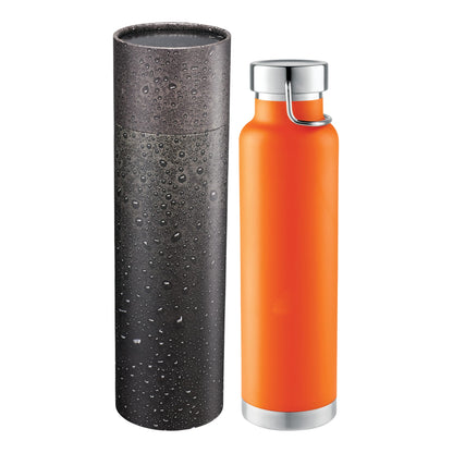 Front View of Orange Thor Copper Vac Bottle 22oz With Cylindrical Box plain