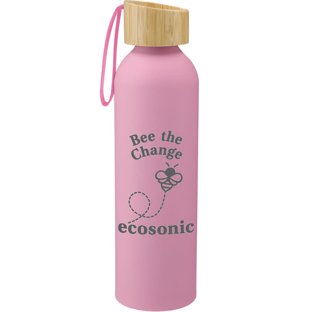 Front View of Pink FSC®100% Bamboo lid Ryze 22oz Aluminum Bottle