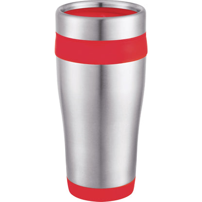 Front View of Red Carmel 16oz Travel Tumbler plain