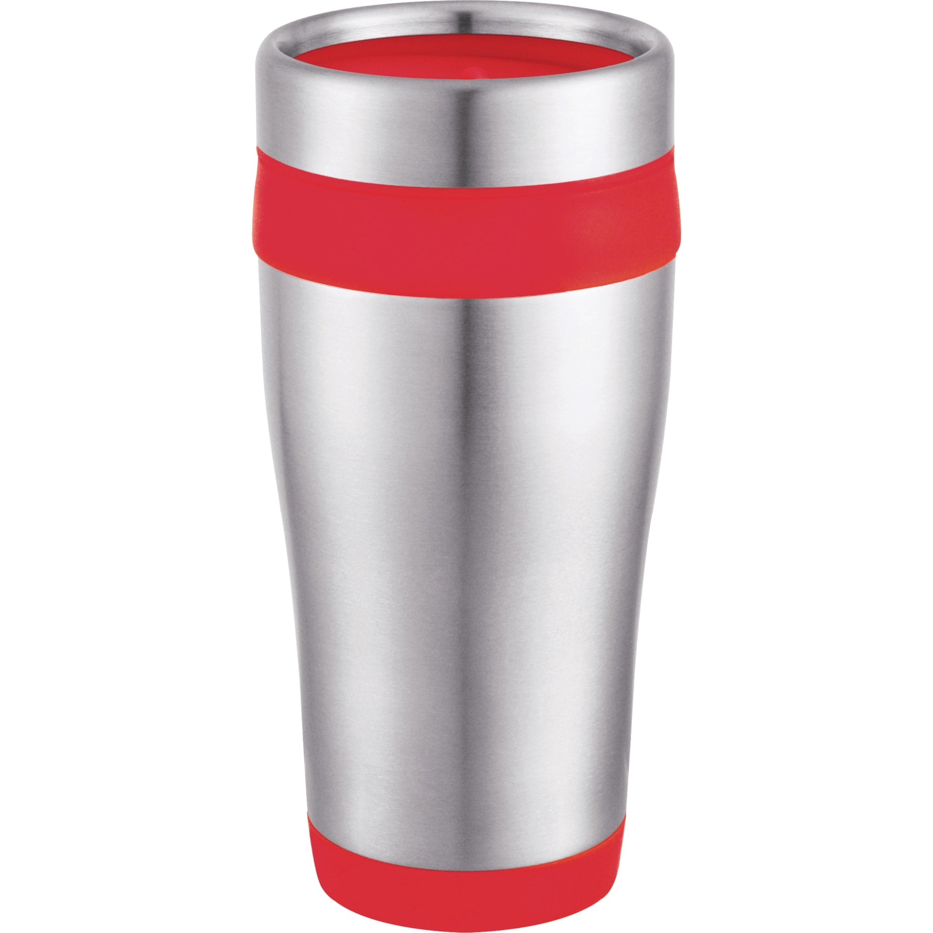 Front View of Red Carmel 16oz Travel Tumbler plain