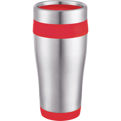 Front View of Red Carmel 16oz Travel Tumbler plain