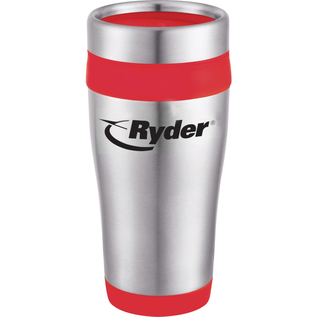 Front View of Red Carmel 16oz Travel Tumbler