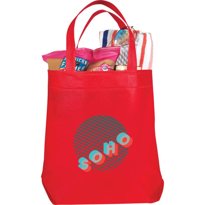Front View of Red Challenger Non-Woven Shopper Tote