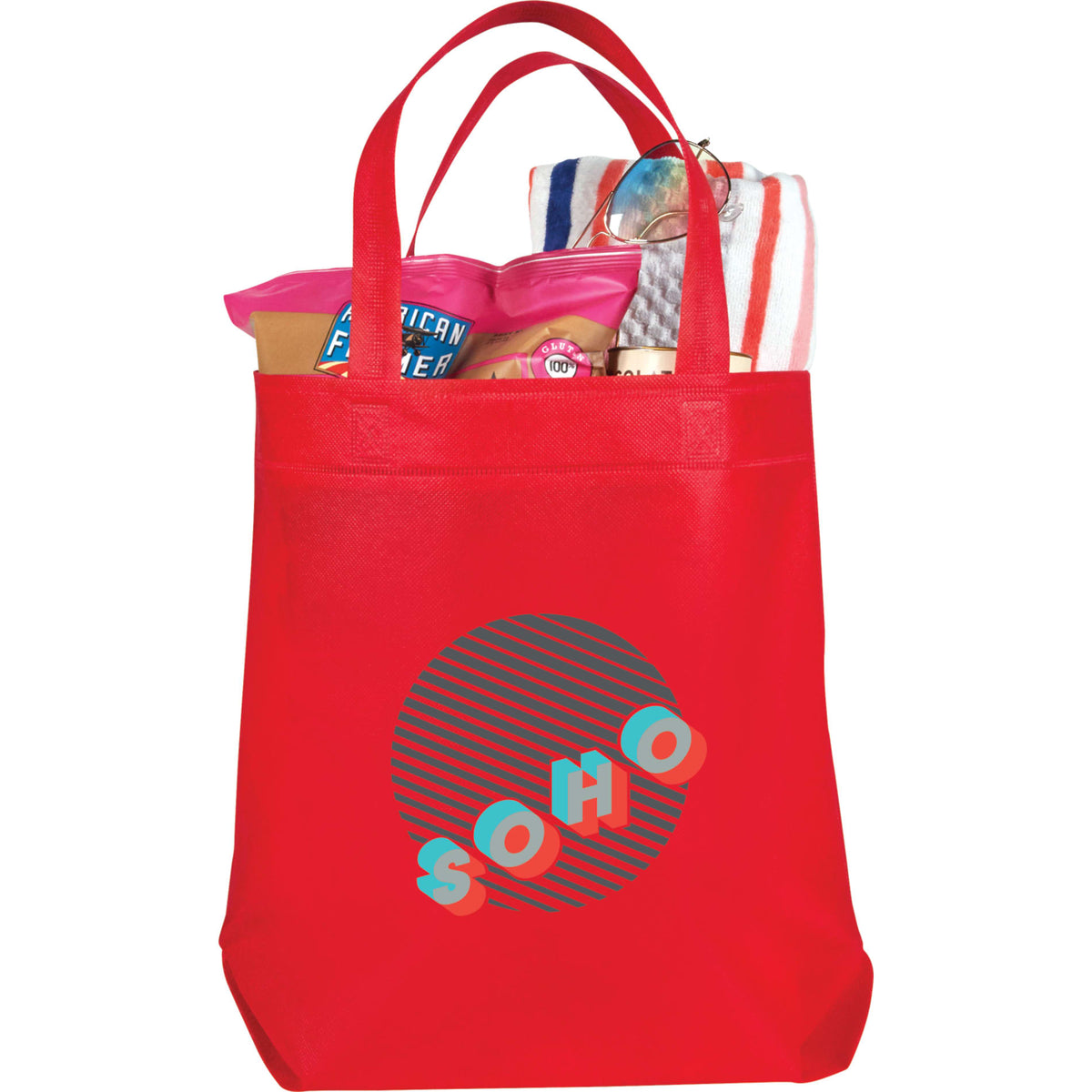 Front View of Red Challenger Non-Woven Shopper Tote