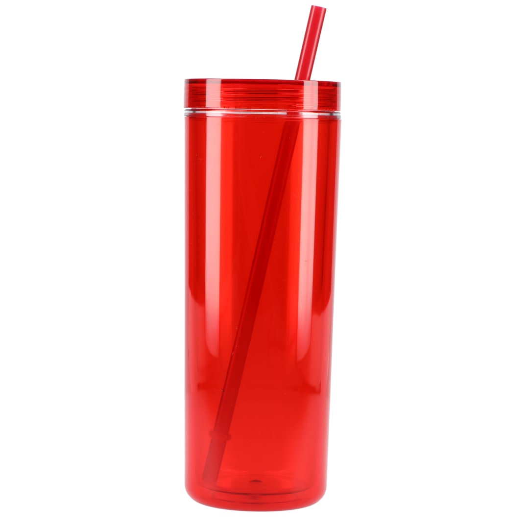 Front View of Red Chroma Recycled Acrylic Straw Tumbler 16oz plain