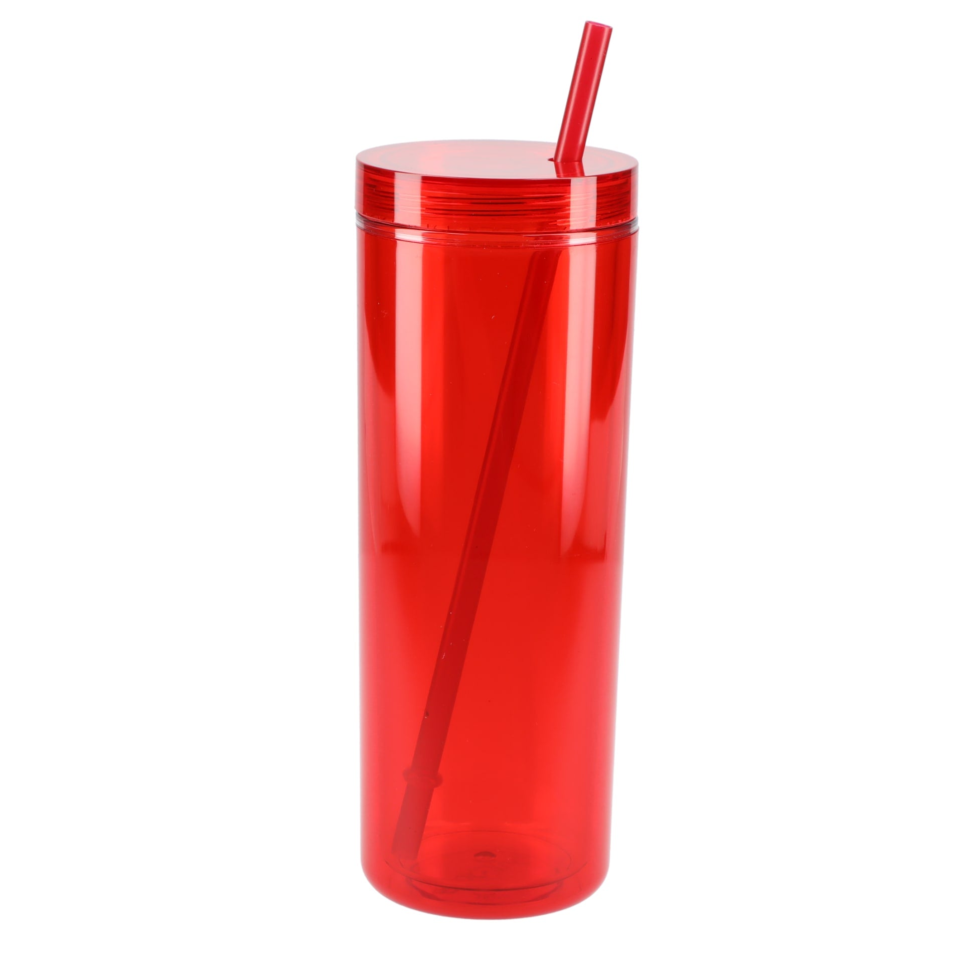 Front View of Red Chroma Recycled Acrylic Straw Tumbler 16oz plain