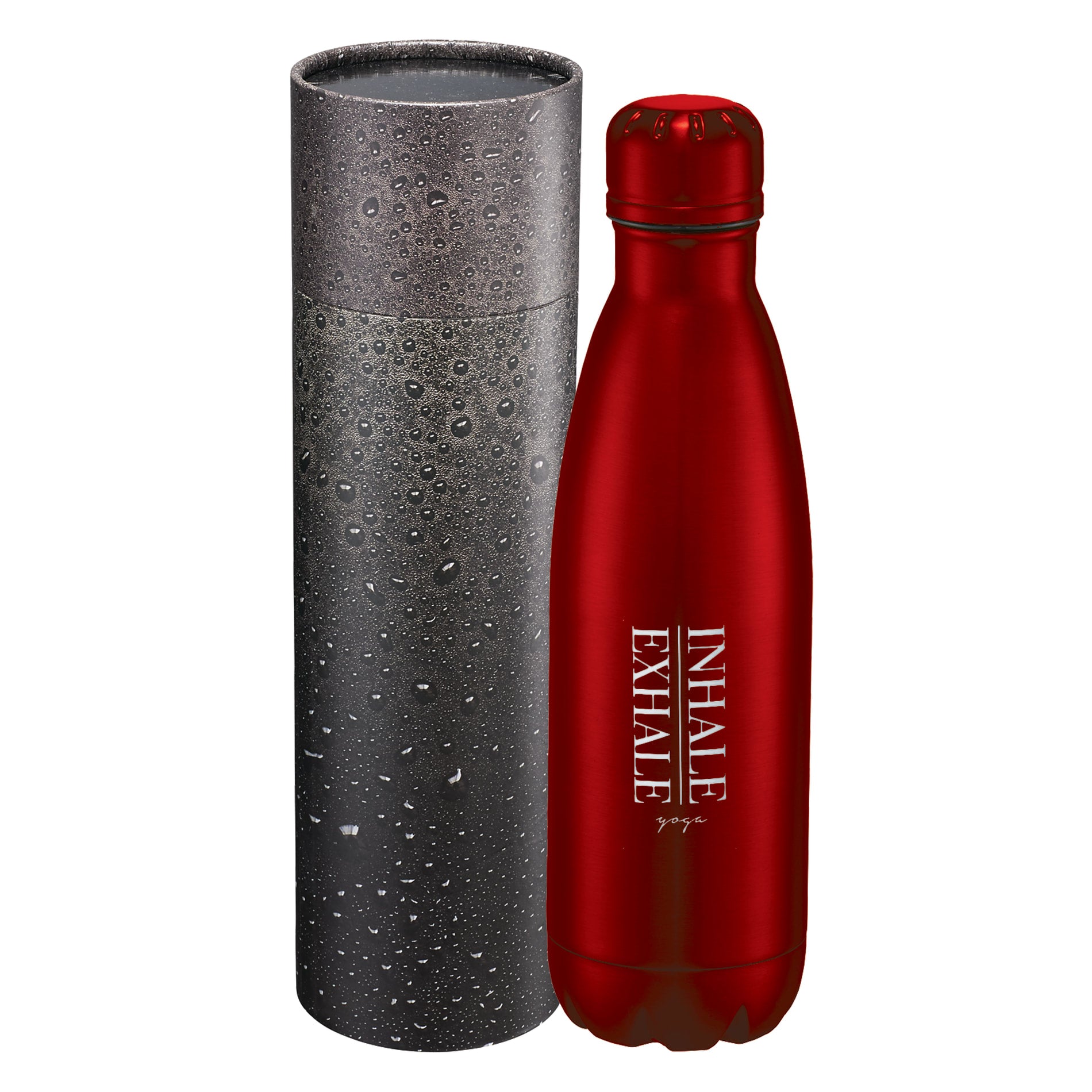 Front View of Red Copper Vac Bottle 17oz With Cylindrical Box