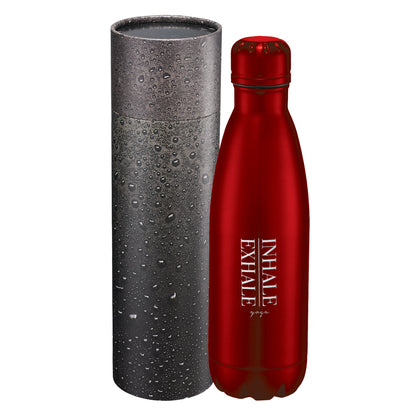 Front View of Red Copper Vac Bottle 17oz With Cylindrical Box