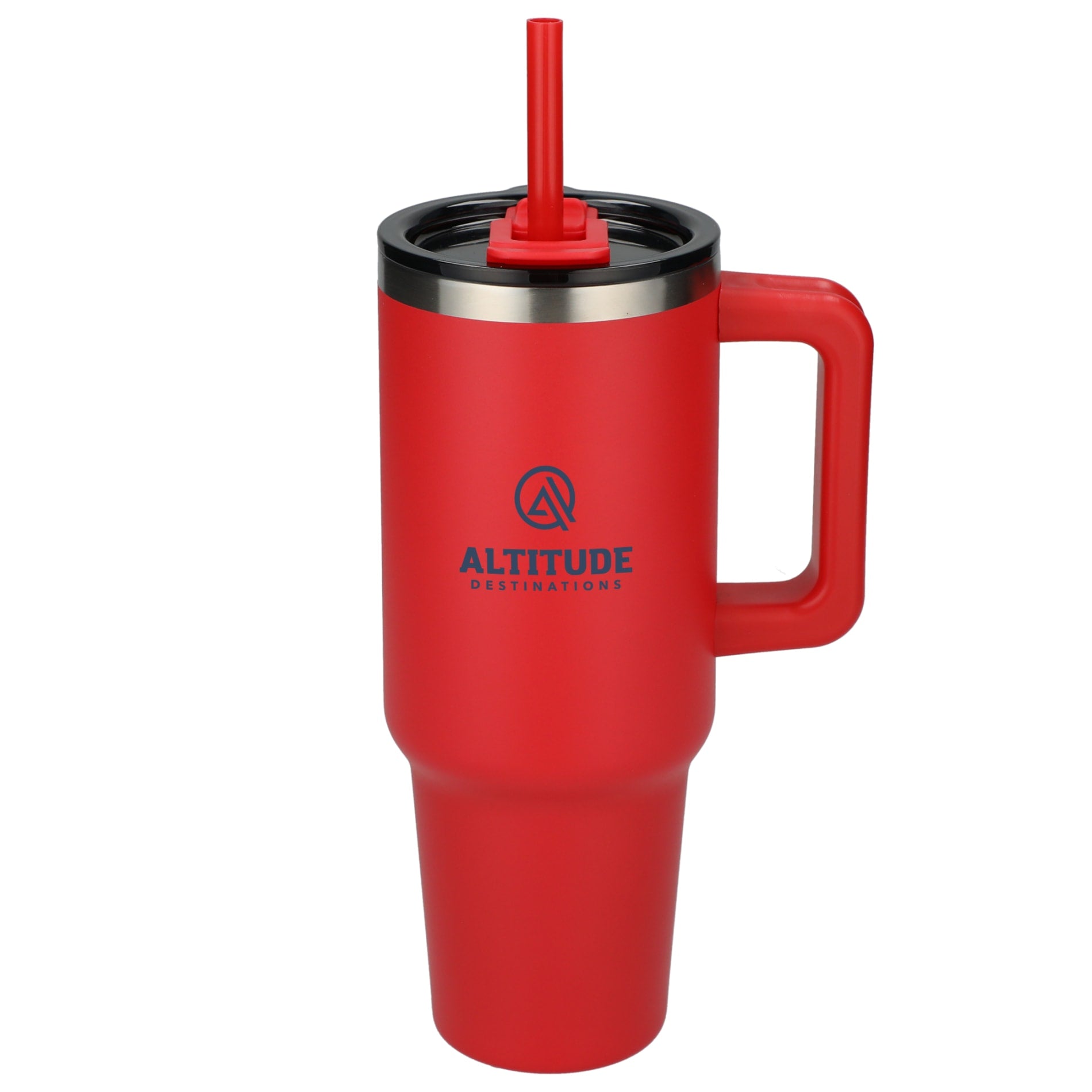 Front View of Red Pinnacle Recycled Travel Tumbler with Straw 40oz