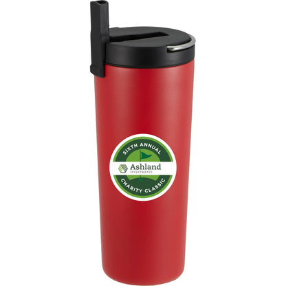 Front View of Red Thor Copper Insulated Tumbler 24oz Flip Straw Lid