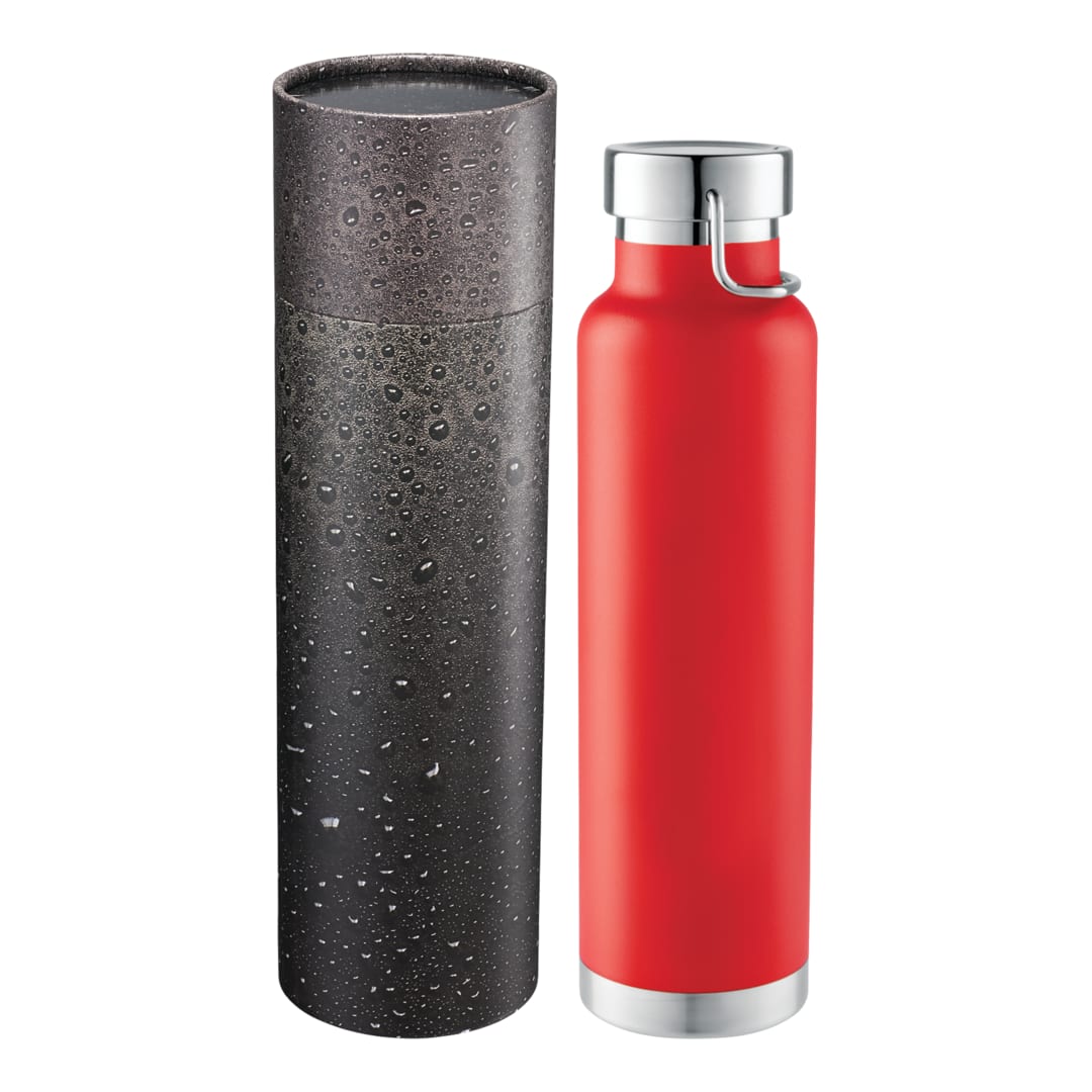 Front View of Red Thor Copper Vac Bottle 22oz With Cylindrical Box plain