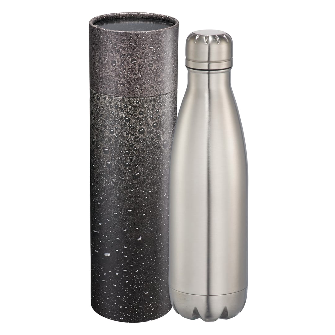 Front View of Silver Copper Vac Bottle 17oz With Cylindrical Box plain