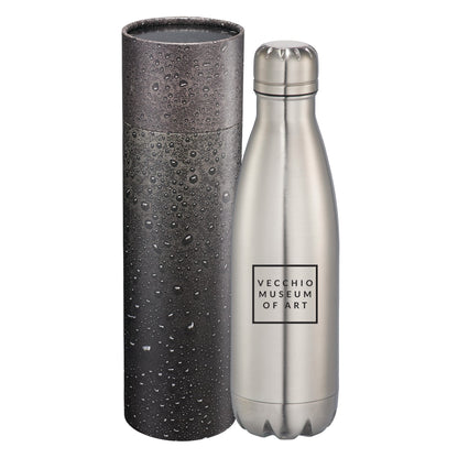 Front View of Silver Copper Vac Bottle 17oz With Cylindrical Box