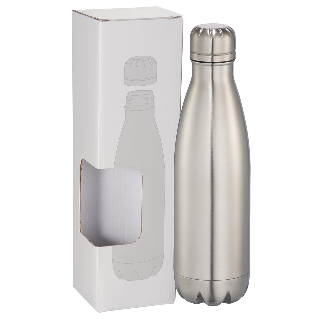 Front View of Silver Copper Vacuum Insulated Bottle 17oz w/ Window Box plain