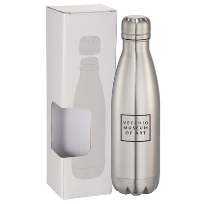 Front View of Silver Copper Vacuum Insulated Bottle 17oz w/ Window Box
