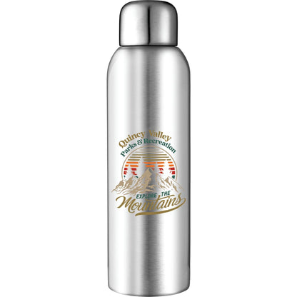 Front View of Silver Guzzle 28oz Stainless Sports Bottle