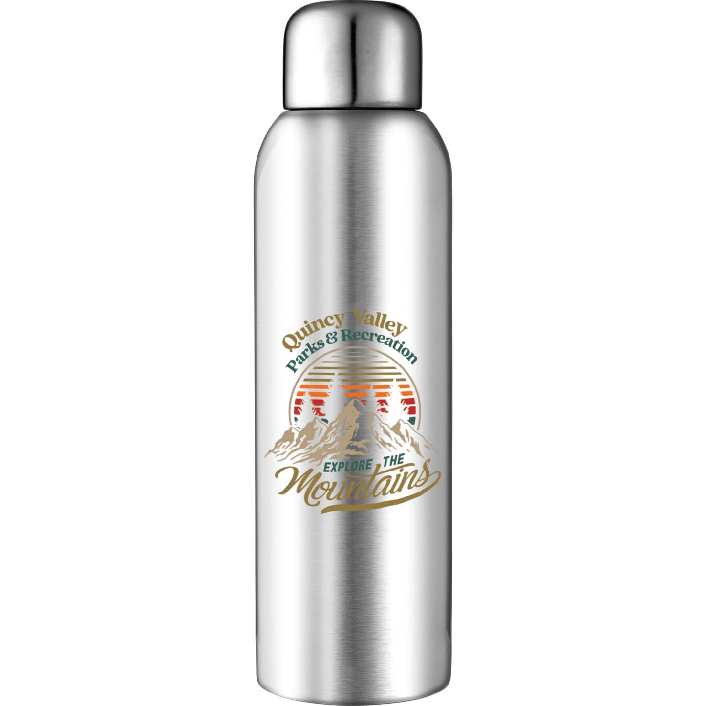 Front View of Silver Guzzle 28oz Stainless Sports Bottle