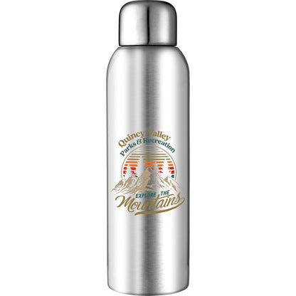 Front View of Silver Guzzle 28oz Stainless Sports Bottle