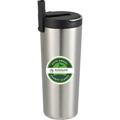 Front View of Silver Thor Copper Insulated Tumbler 24oz Flip Straw Lid