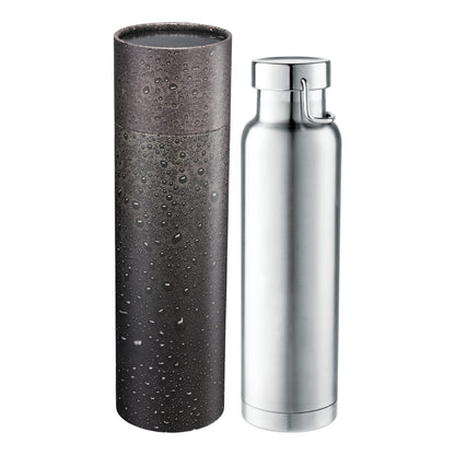 Front View of Silver Thor Copper Vac Bottle 22oz With Cylindrical Box plain