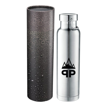 Front View of Silver Thor Copper Vac Bottle 22oz With Cylindrical Box