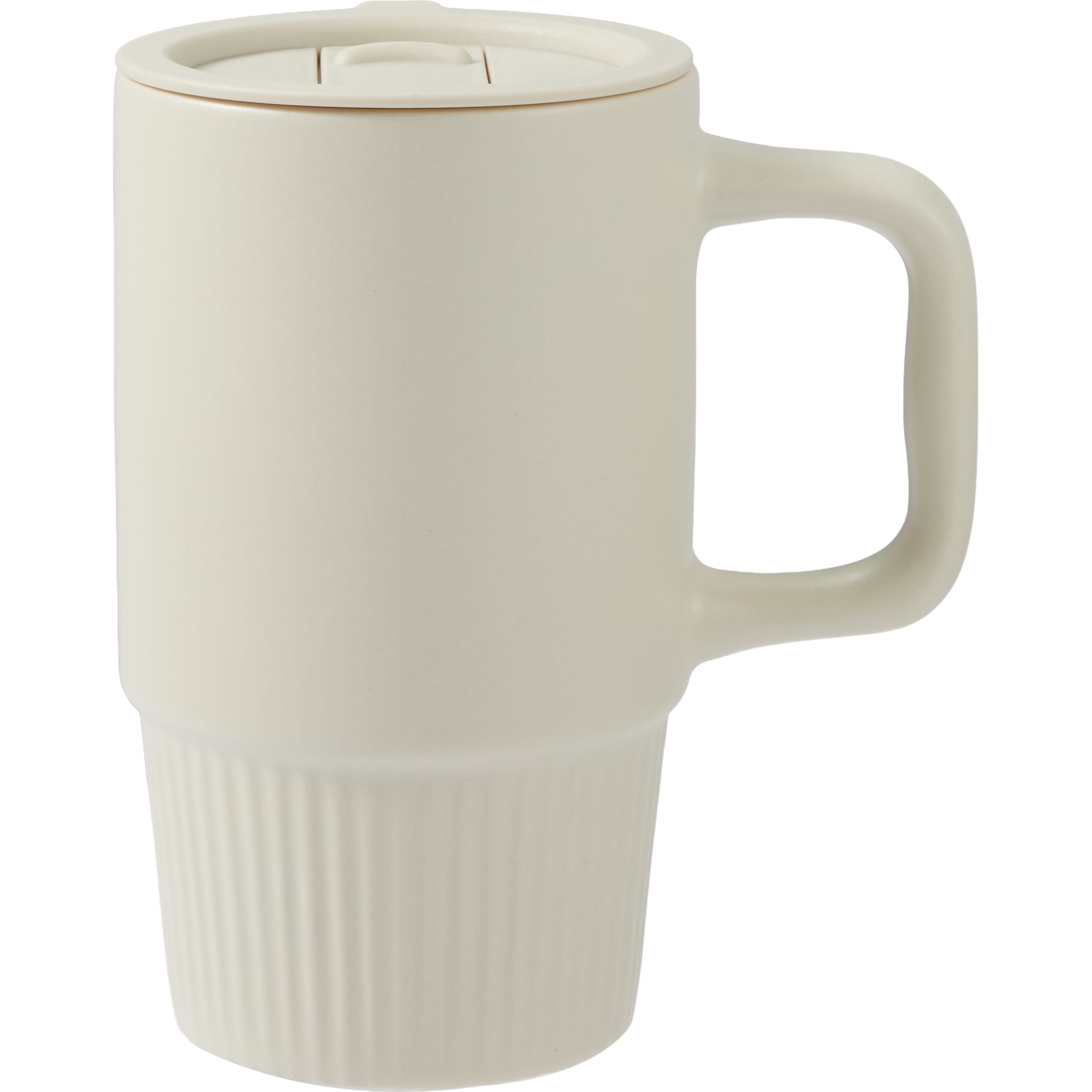 Front View of Tan Camden 13oz Ceramic Mug w/ Lid plain