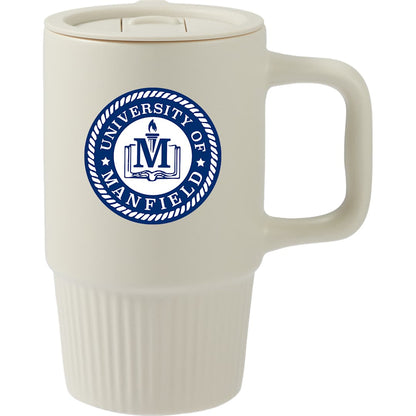 Front View of Tan Camden 13oz Ceramic Mug w/ Lid