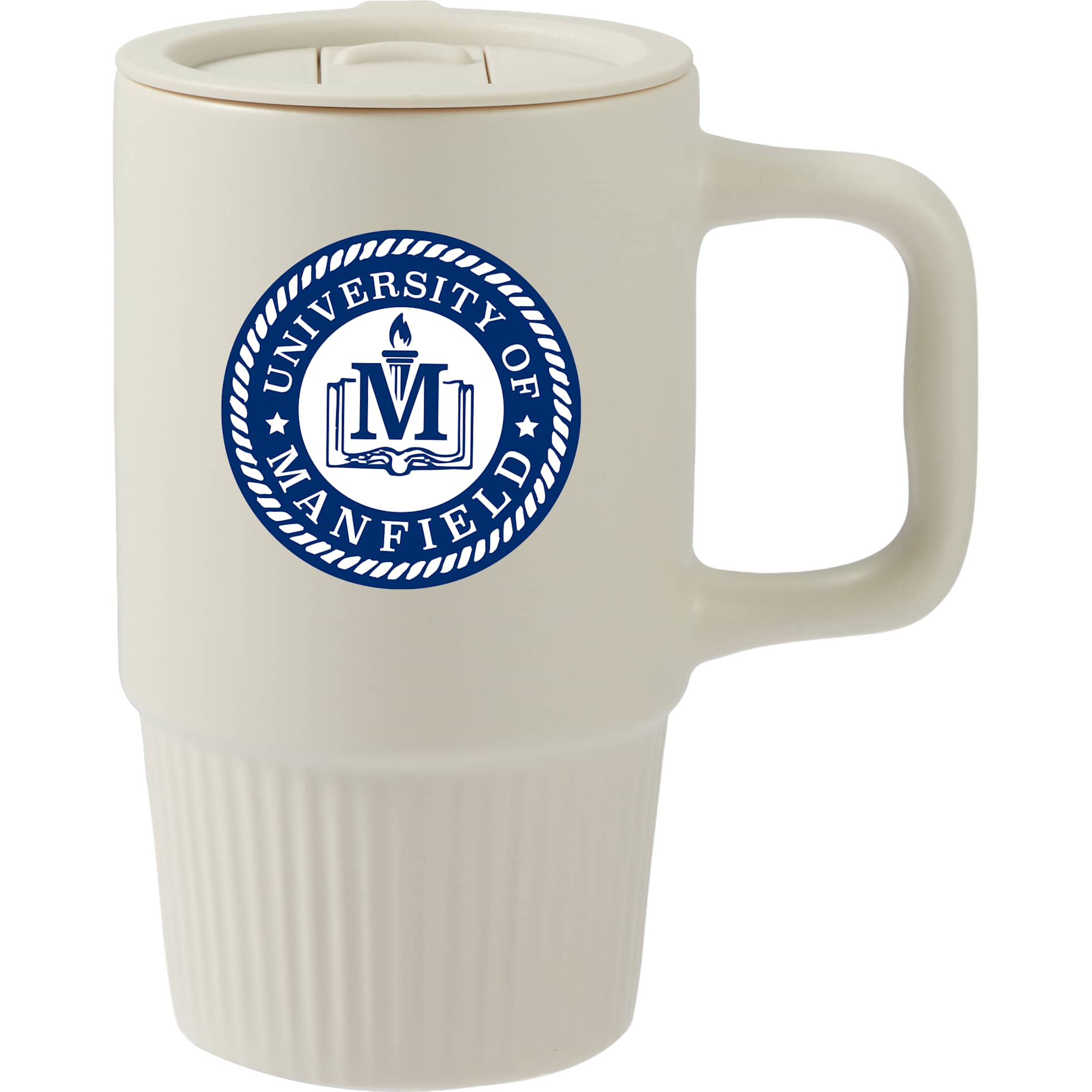 Front View of Tan Camden 13oz Ceramic Mug w/ Lid