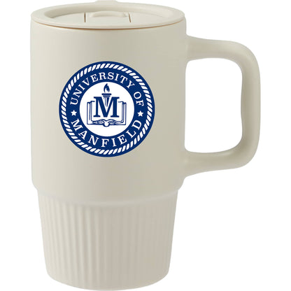 Front View of Tan Camden 13oz Ceramic Mug w/ Lid