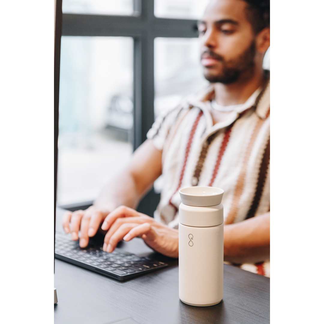 Front View of Tan Ocean Bottle Coffee Flask 350ml
