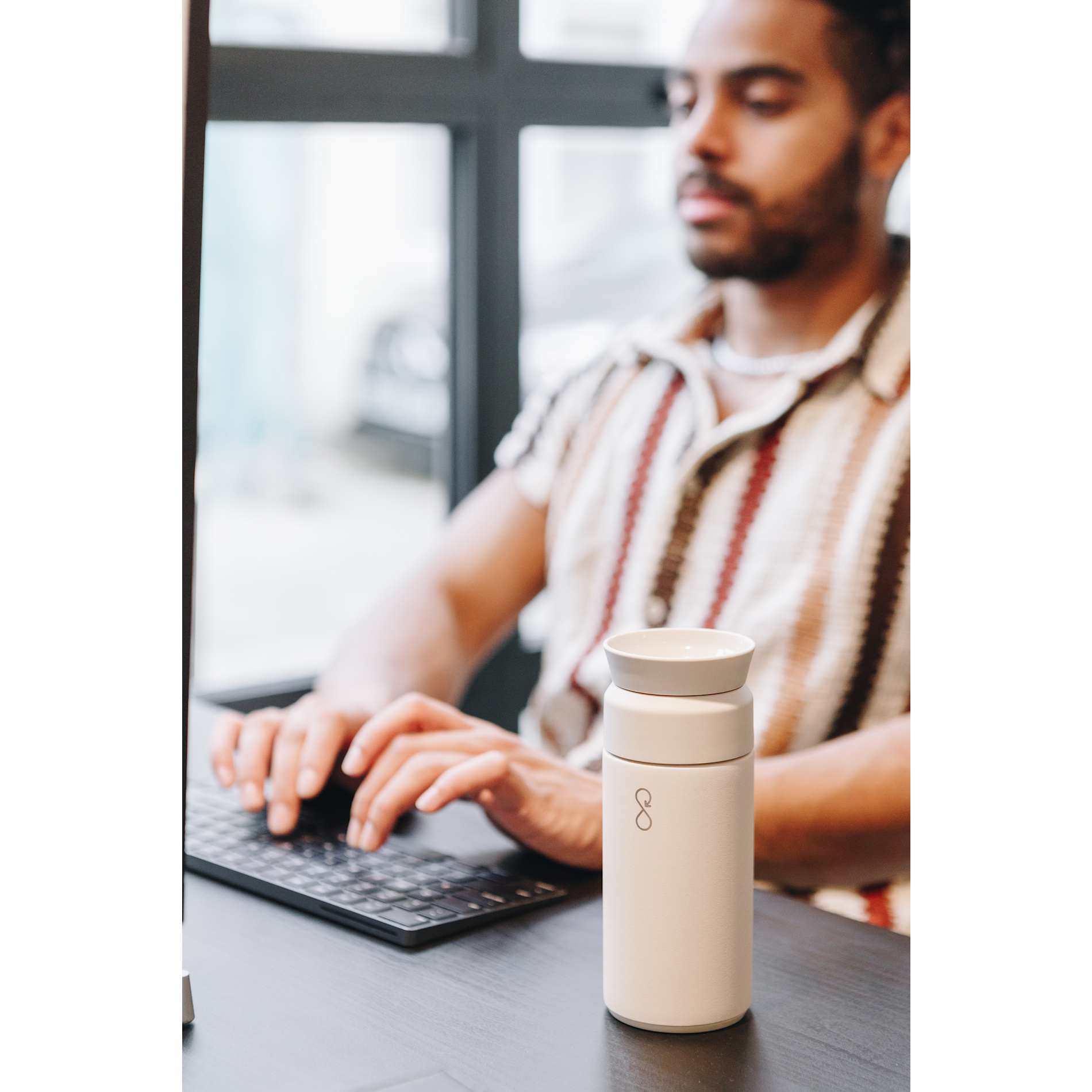 Front View of Tan Ocean Bottle Coffee Flask 350ml