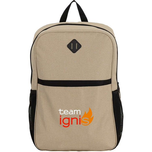 Front View of Tan Parker Recycled 17" Laptop Backpack