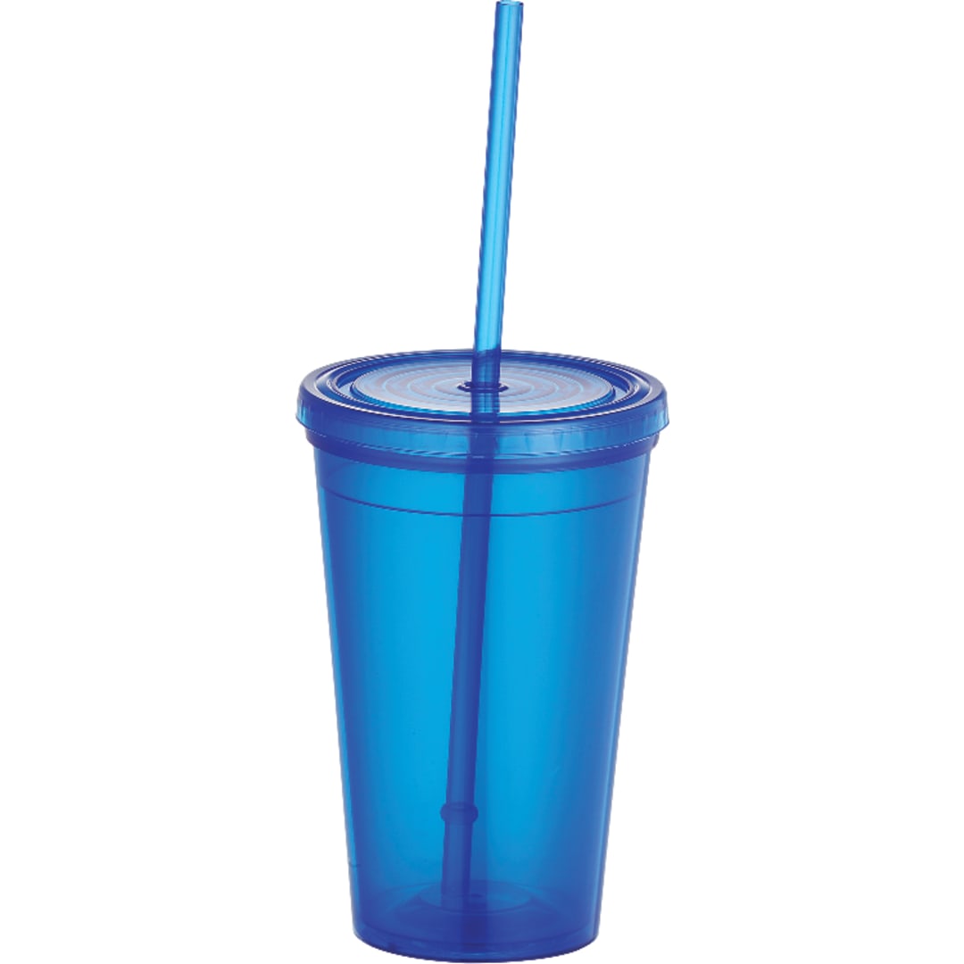 Front View of Translucent Blue (TBL) Iceberg 16oz Double-Wall Tumbler w/Straw plain